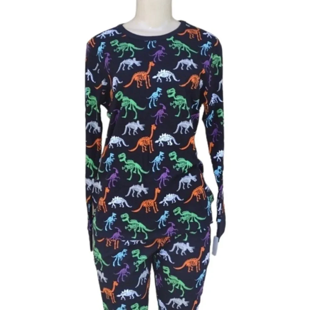 NWT Dapper Dinos: Women's Dino Skeleton Print Matching Family Pajama Set - Picture 1 of 8